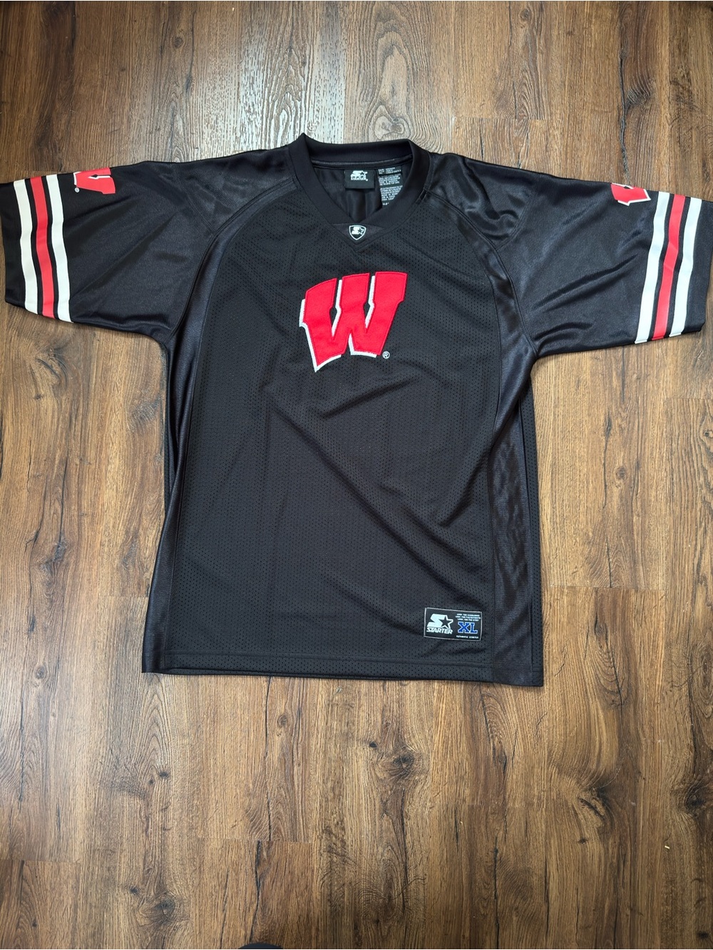 Y2K Youth STARTER Black and Red Wisconsin 'W' Football Jersey